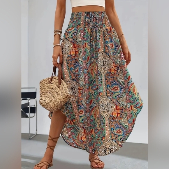 Boho Maxi Skirt Bohemian High Waist long Paisley Skirts Plus Size S M L XL XXL - Picture 2 of 11